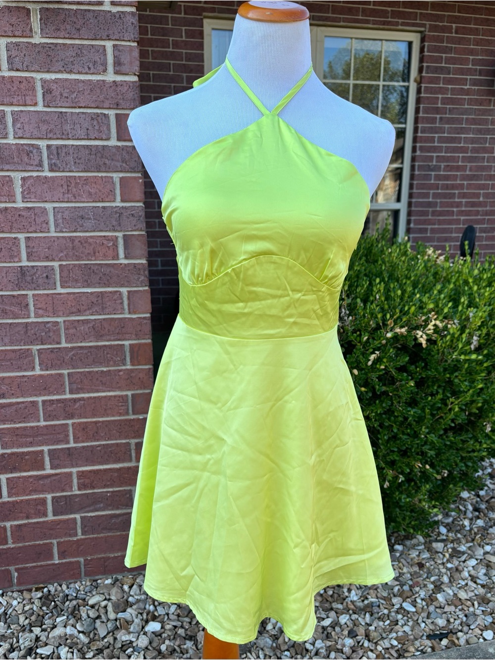 Showpo Neon Lime Halter Mini Dress